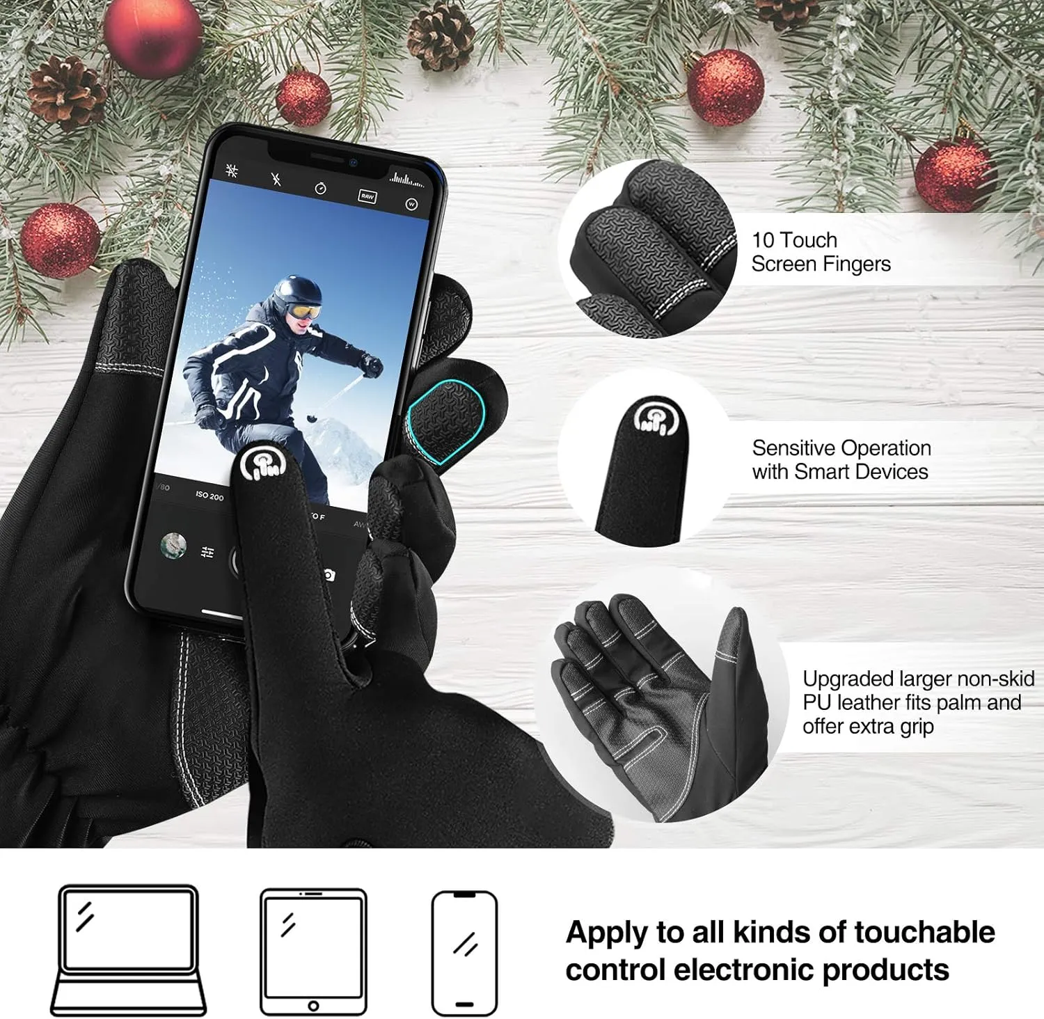-10 Waterproof Winter Gloves for Men & Women, 5-Layer Touch Screen Breathable Cold Weather Gloves