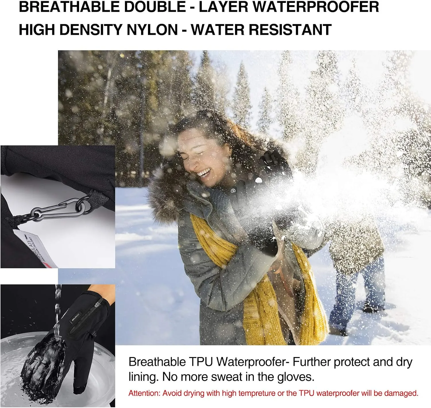 -10 Waterproof Winter Gloves for Men & Women, 5-Layer Touch Screen Breathable Cold Weather Gloves