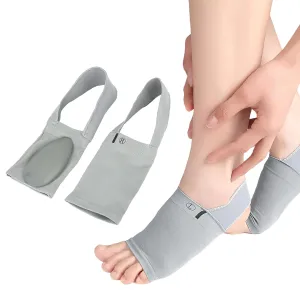 1 Pair Metatarsal Compression Arch Support Brace Non-Slip Sleeves Strap with Gel Pad Inside Women Men for Collapsed Arch Flat Foot & Plantar Fasciitis Pain Relief (Gray)