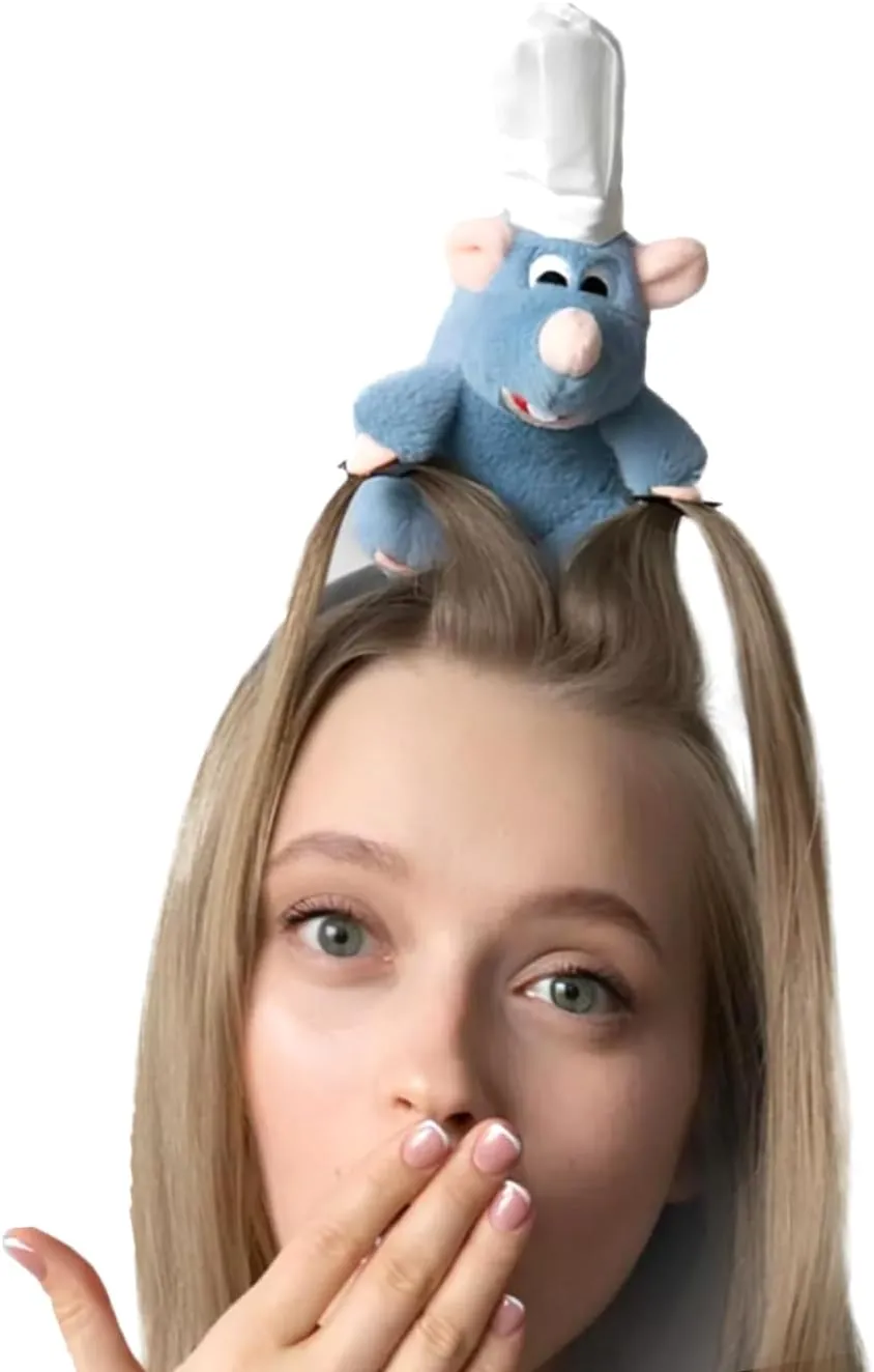 1 PCS Remy Headband, Mouse Plush Cute Mouse Stuffed Animal Headwear Cartoon Costume Props Funny Gifts for Adults