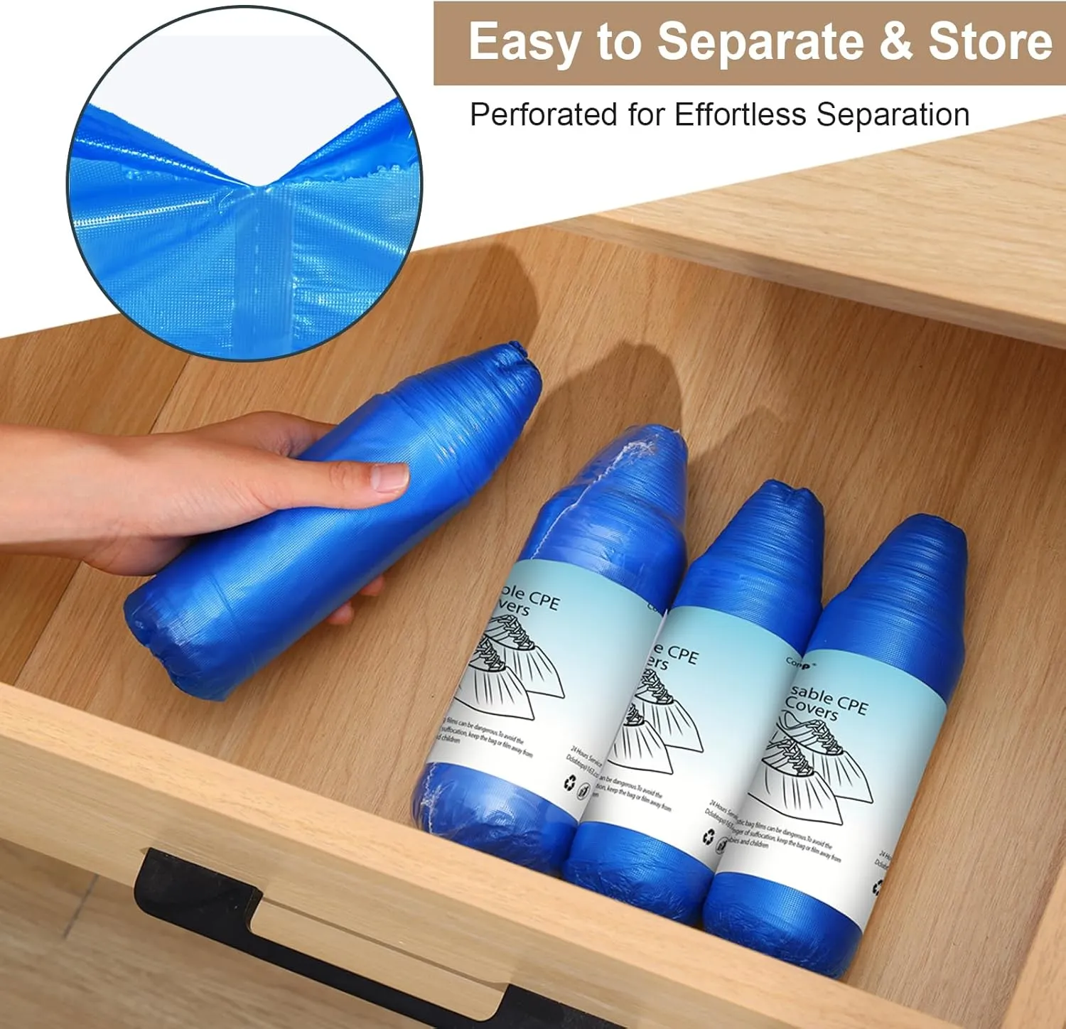 100 Pack (50Pairs) Shoe Covers Disposable Non-Slip, Waterproof Boot Covers with Compact Roll for Easy Storage, Plastic Shoe Covers for Indoor Use, Home Cleaning,Visting, One Size Fits Most