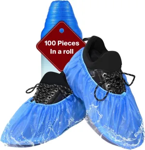 100 Pack (50Pairs) Shoe Covers Disposable Non-Slip, Waterproof Boot Covers with Compact Roll for Easy Storage, Plastic Shoe Covers for Indoor Use, Home Cleaning,Visting, One Size Fits Most