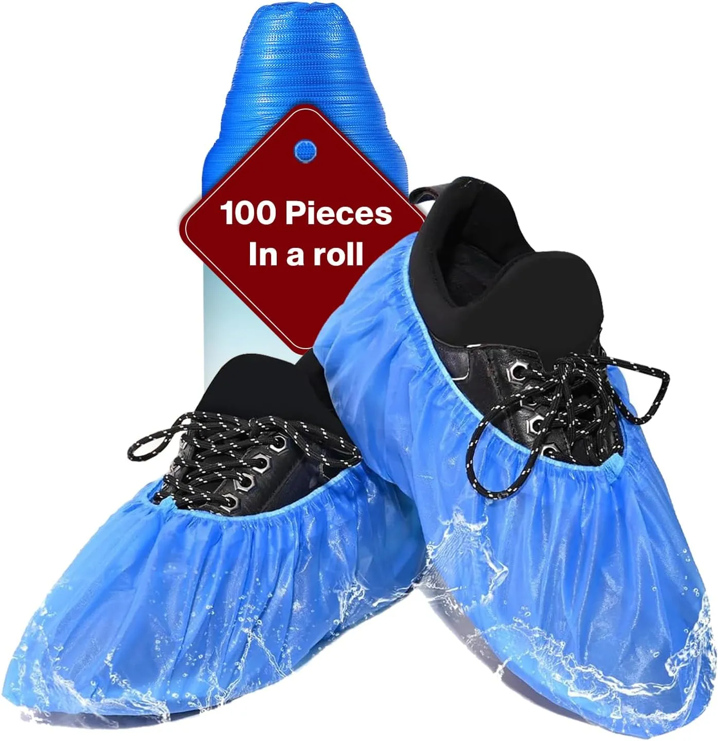 100 Pack (50Pairs) Shoe Covers Disposable Non-Slip, Waterproof Boot Covers with Compact Roll for Easy Storage, Plastic Shoe Covers for Indoor Use, Home Cleaning,Visting, One Size Fits Most