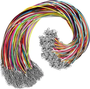 100Pcs Leather Necklace Cord with Clasps, Rope Necklace String, 25Color Necklace Cords for Pendants, 19.7" Premium Necklace Chains for Jewelry Making Supplies, 1.5mm Waxed Necklace Bracelet Cord DHOOZ