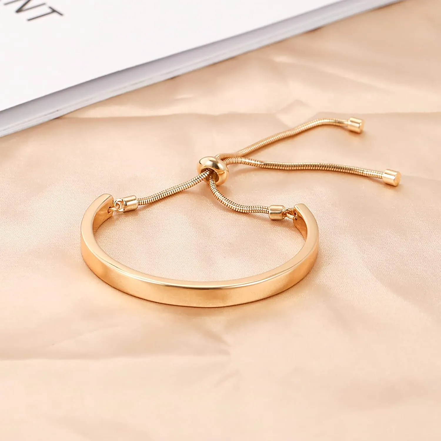14K Gold Bracelets for Women Adjustable Slider Bracelet Bangle Bracelets for Women Gold Chain Bracelet