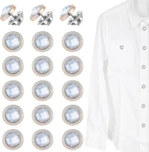 18 Pcs 10mm Mini No Sew Crystal Buttons Pins, Silver Anti Exposure Fixed Brooches Detachable Multi-Purpose Clothes Sewing Button for Women Clothes Jeans Shirt Waist Blouses Sweaters Hats