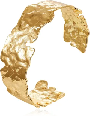 18K Gold Plated Hammered Cuff Bangle Bracelet for Women Irregular Chunky Cuff Bracelets Wide Open Cuff Wrap Bracelet Adjustable Statement Bracelet