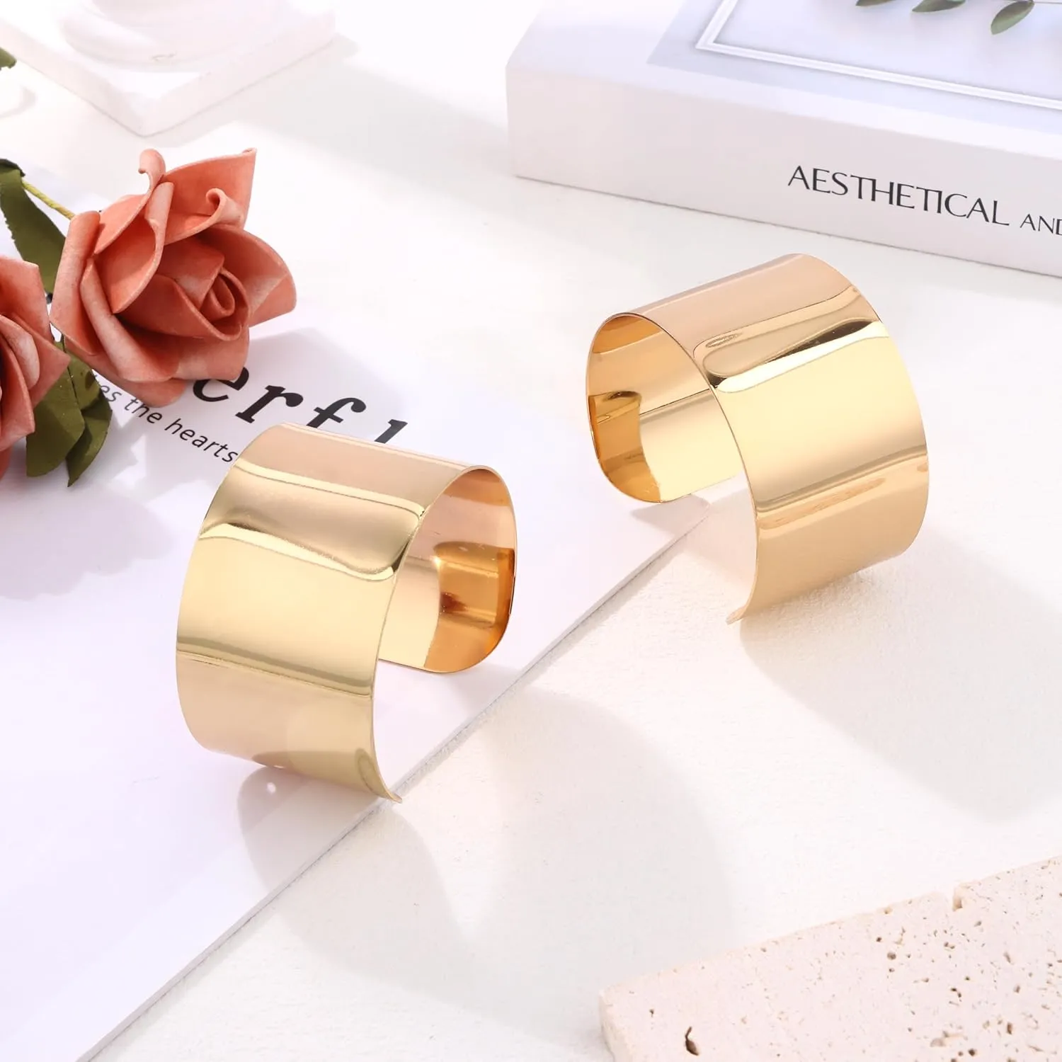 2-4PCS Gold Cuff Bracelets for Women Gold Bangle Bracelets Set Gold Cuff Jewelry Gold Open Wide Bracelets Adjustable
