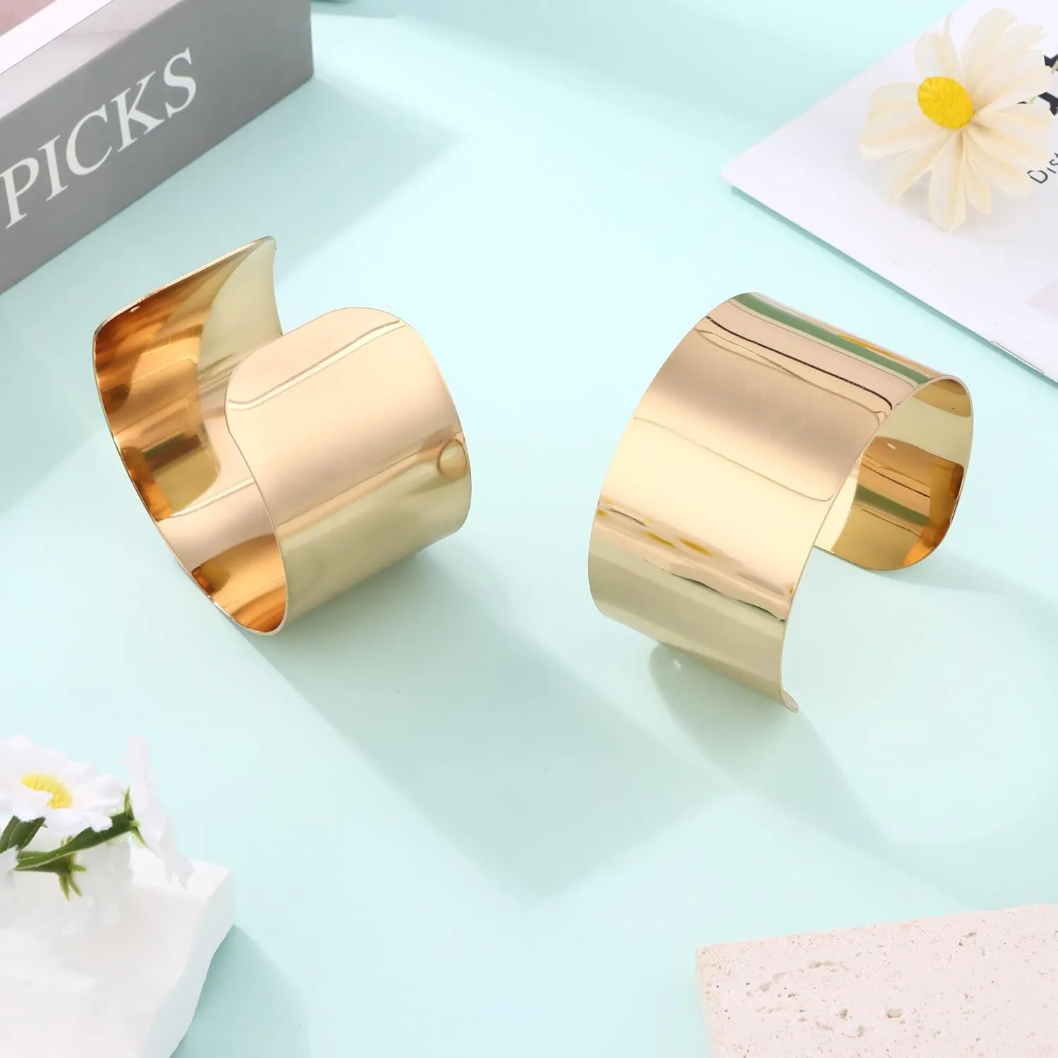 2-4PCS Gold Cuff Bracelets for Women Gold Bangle Bracelets Set Gold Cuff Jewelry Gold Open Wide Bracelets Adjustable