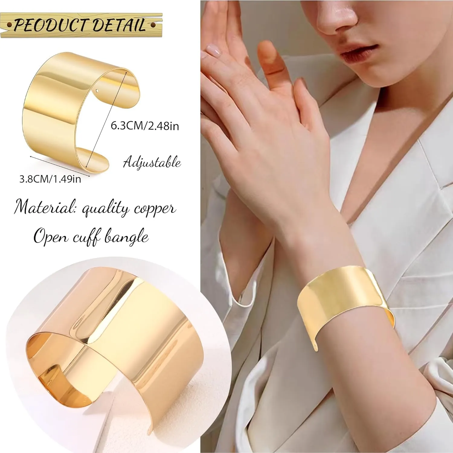 2-4PCS Gold Cuff Bracelets for Women Gold Bangle Bracelets Set Gold Cuff Jewelry Gold Open Wide Bracelets Adjustable