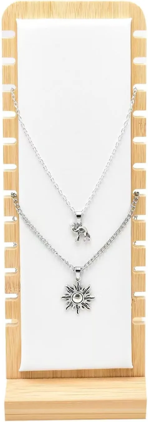 2 Pack Bamboo Panel Jewelry Necklace Tabletop Display Boards Stand (White)