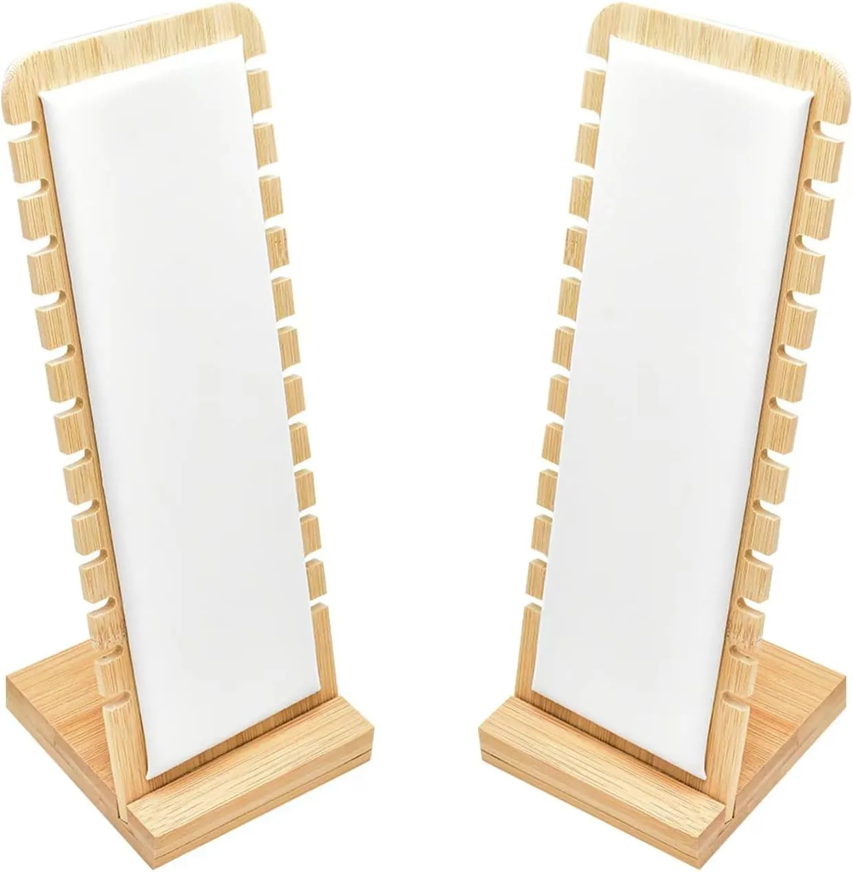 2 Pack Bamboo Panel Jewelry Necklace Tabletop Display Boards Stand (White)