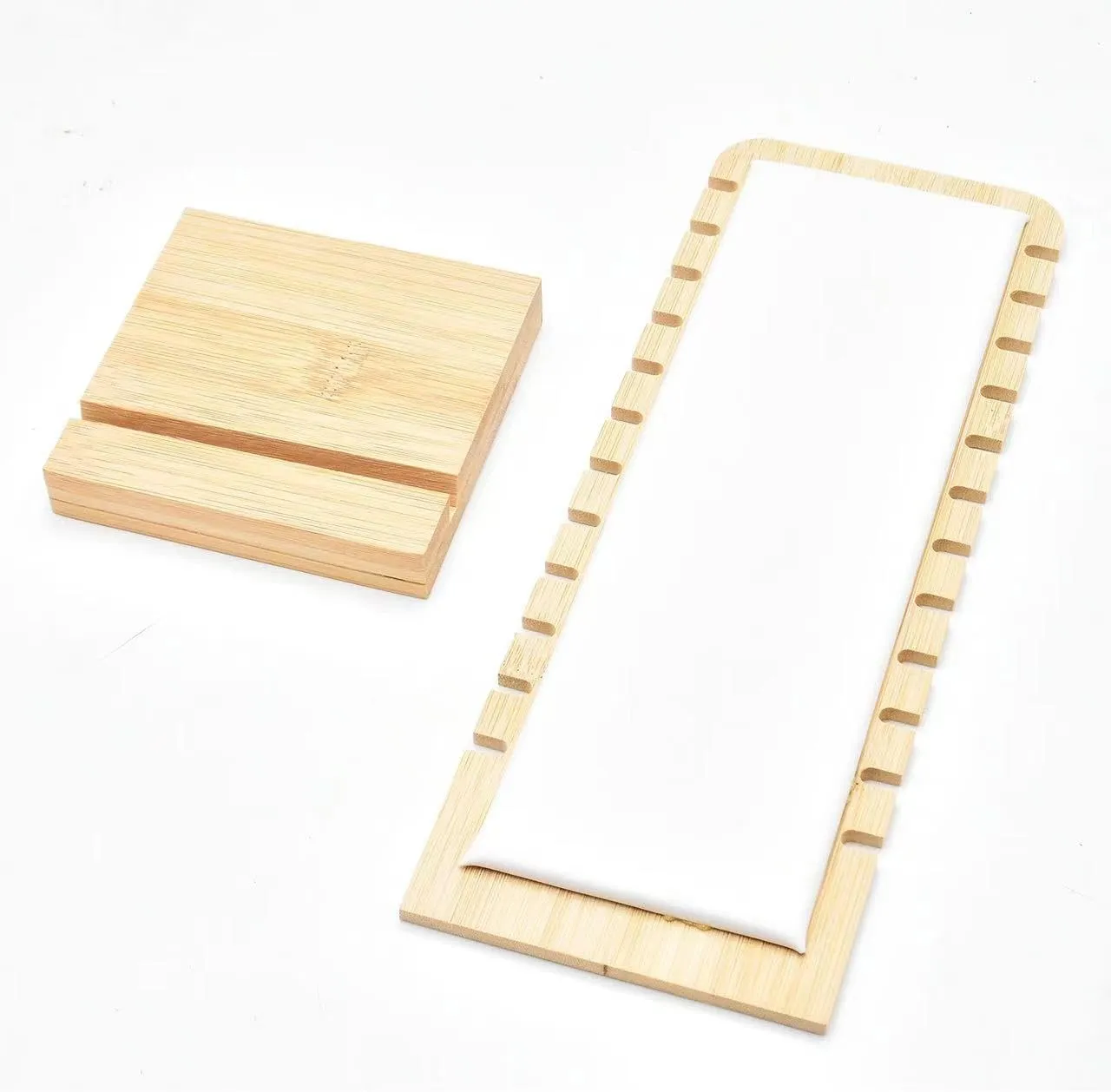 2 Pack Bamboo Panel Jewelry Necklace Tabletop Display Boards Stand (White)