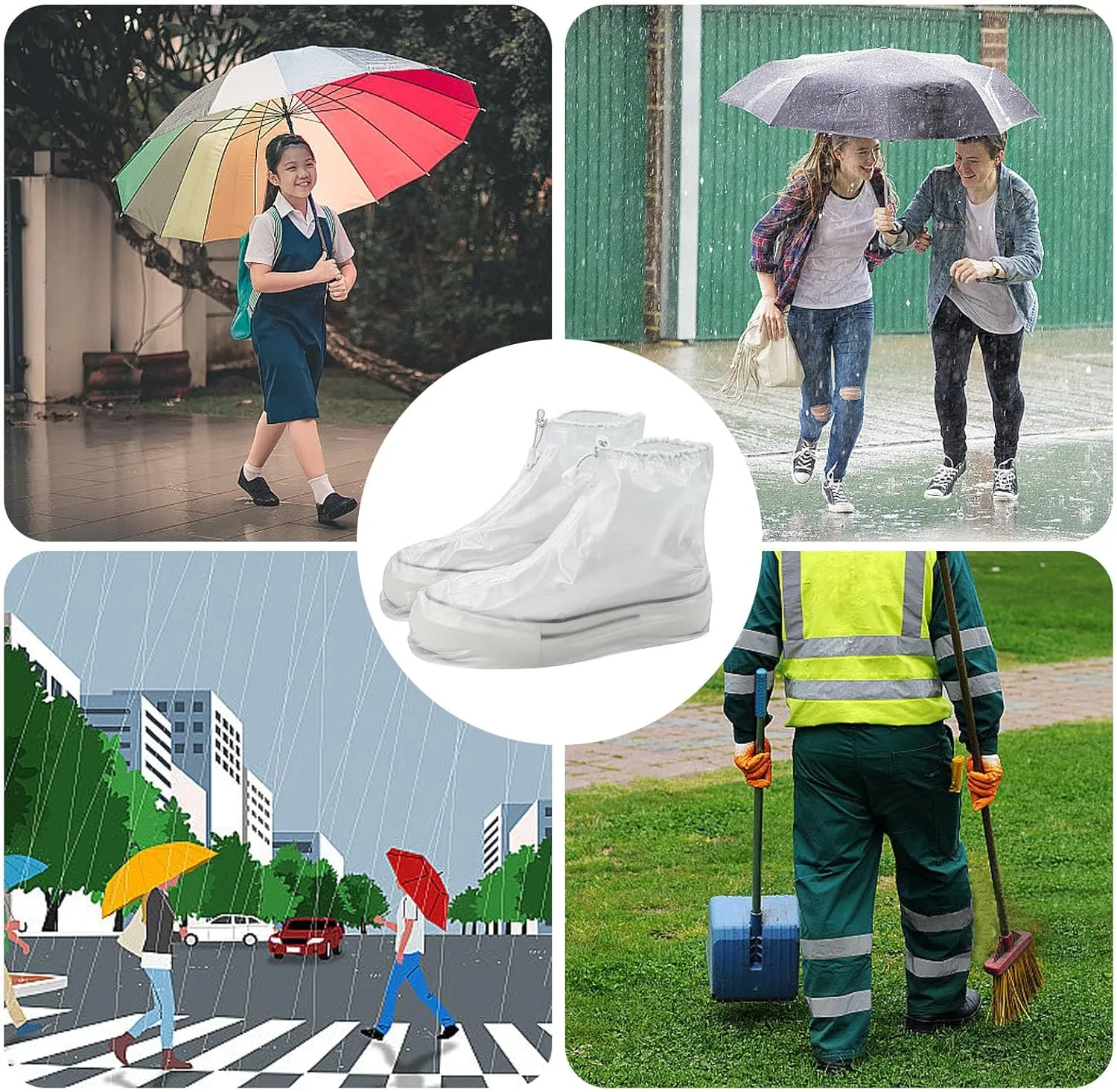 2 Pairs Waterproof Rain Covers for Shoes, PVC Reusable Rain Shoes Cover, Non-Slip Rain Boot Covers for Cycling Outdoor Camping