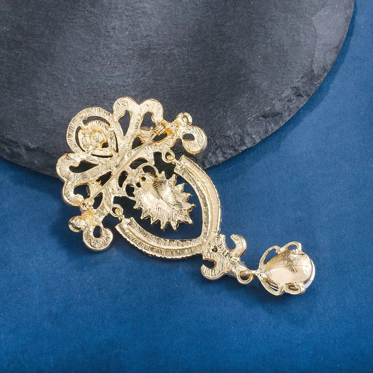 2 Pieces Crystal Rhinestone Marquise Pear-Shaped Teardrop Flower Brooch Pin Set for Women
