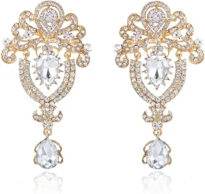 2 Pieces Crystal Rhinestone Marquise Pear-Shaped Teardrop Flower Brooch Pin Set for Women