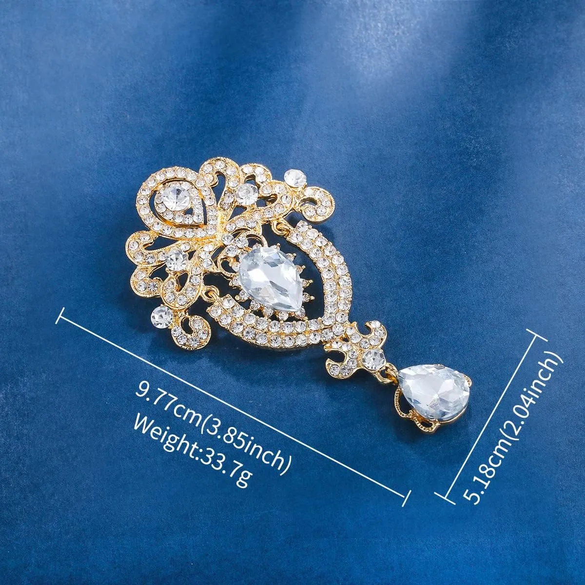 2 Pieces Crystal Rhinestone Marquise Pear-Shaped Teardrop Flower Brooch Pin Set for Women