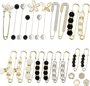24 Pieces Pearl Crystal Brooch Safety Pins Button Pins Pant Waist Tightener Pins for Clothes Sweater Shawl Collar Dress Cardigan Shirt Jeans Decoration Accessories for Women Girls