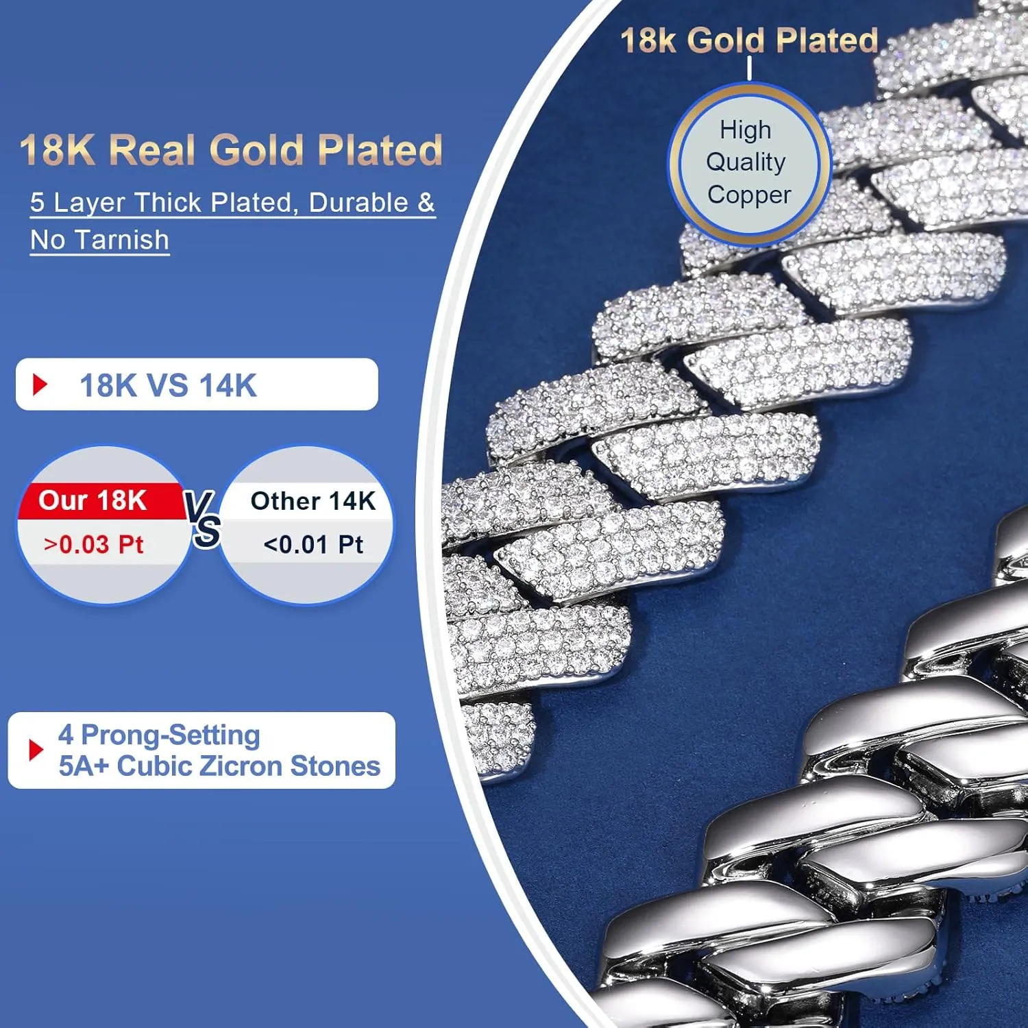 25MM Big Cuban Link Chain for Men Thick Iced Out Chain 18K Gold Plated 5A  Zicron Cuban Necklace Gold/Silver Iced Out Diamond Miami Cuban Necklace Bling Luxury Jewelry