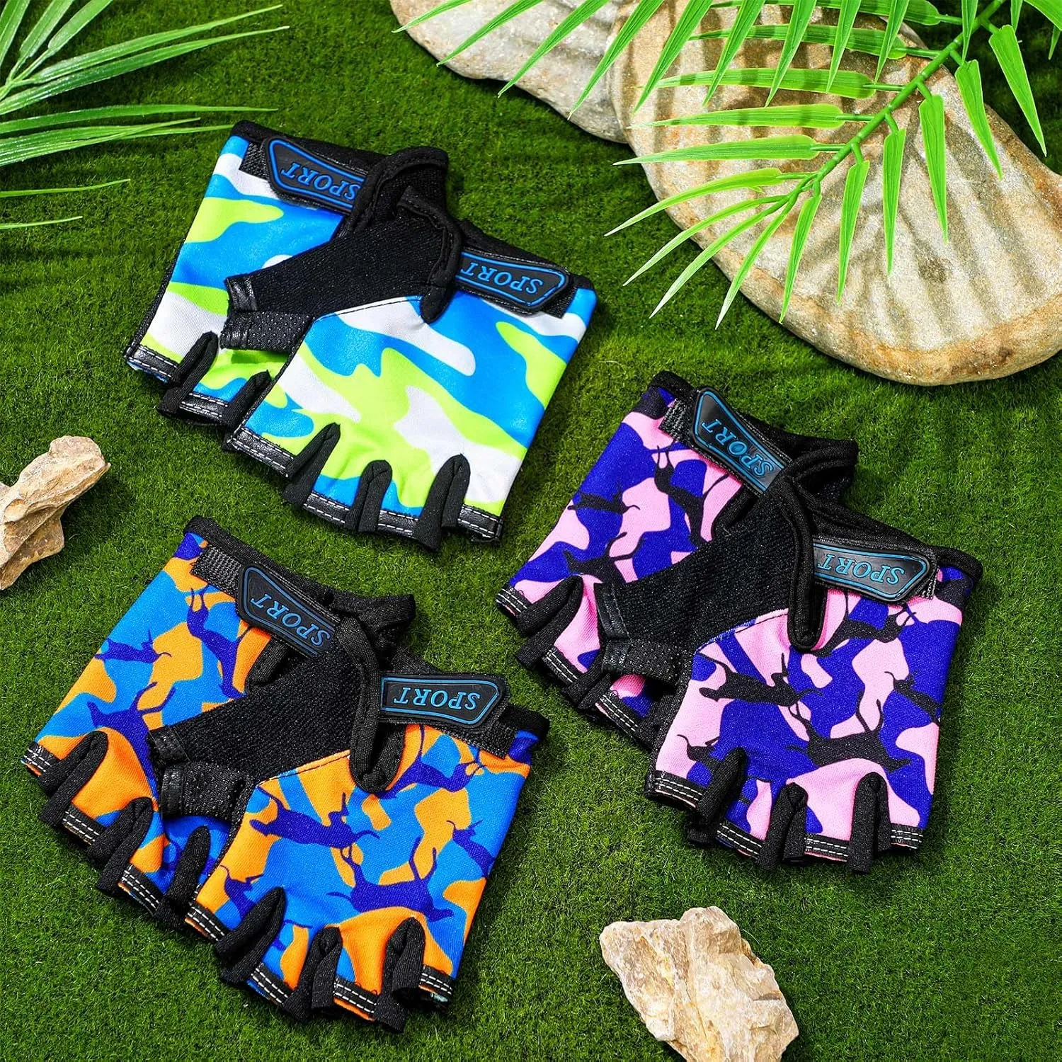 3 Pairs Kids Bike Gloves Kids Half Finger Fingerless Workout Gloves Non-Slip Gel for Bike Motorcycle