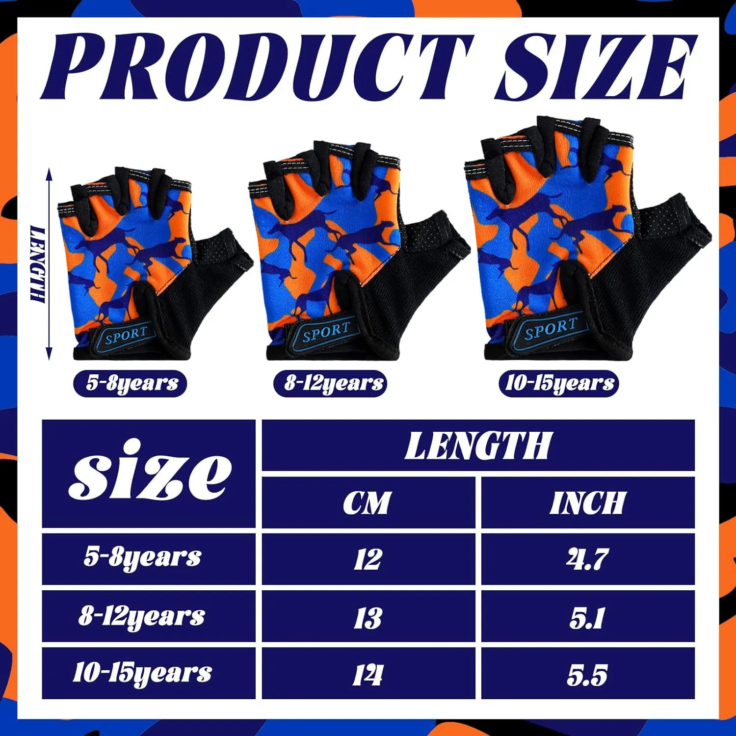 3 Pairs Kids Bike Gloves Kids Half Finger Fingerless Workout Gloves Non-Slip Gel for Bike Motorcycle