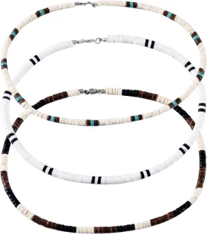 3 Pcs Puka Shell Necklace for Men, Men's Surfer Necklace, Brown Coconut Shell Beaded Necklace for Men, Beach Necklace for Women and Men, Hawaiian Necklace for Men Women, Mens Choker Necklace