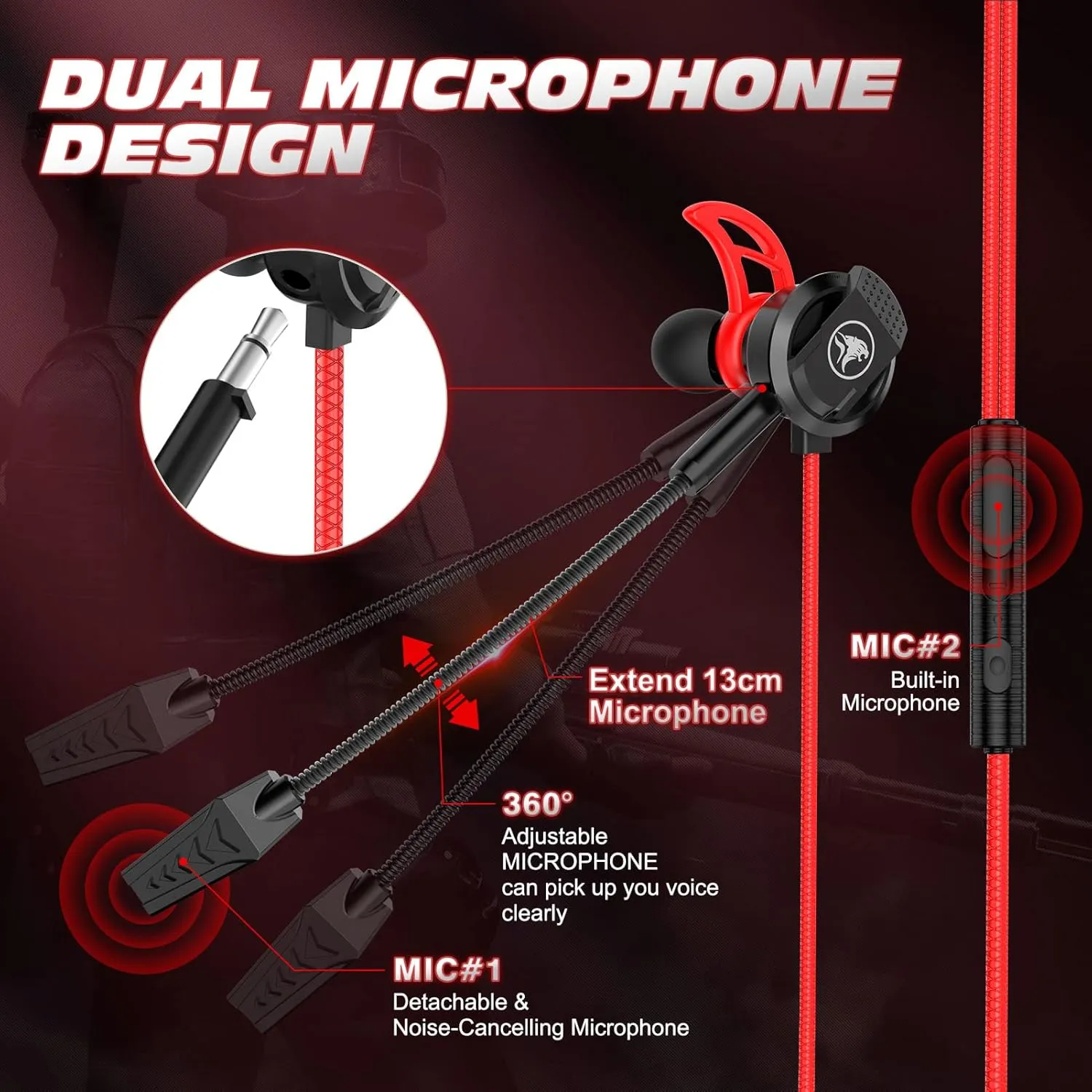 3.5 MM Gaming Headphone Wired Gaming Earphone Noise Cancelling Stereo Bass E-Sport Earphone with Adjustable Mic for PS4, Xbox One, Laptop, Cellphone, PC (Red)