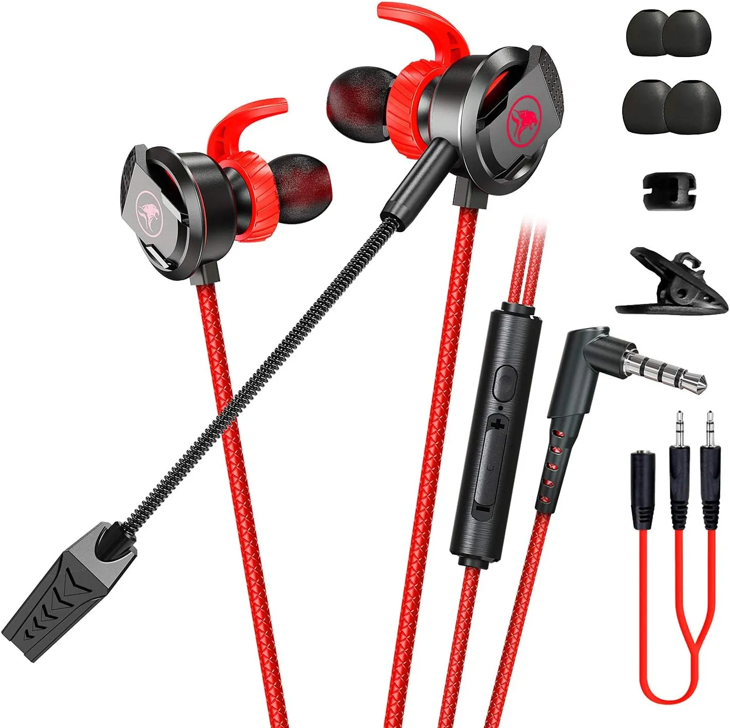3.5 MM Gaming Headphone Wired Gaming Earphone Noise Cancelling Stereo Bass E-Sport Earphone with Adjustable Mic for PS4, Xbox One, Laptop, Cellphone, PC (Red)