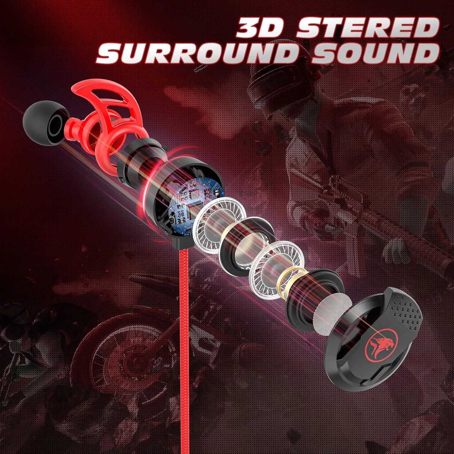 3.5 MM Gaming Headphone Wired Gaming Earphone Noise Cancelling Stereo Bass E-Sport Earphone with Adjustable Mic for PS4, Xbox One, Laptop, Cellphone, PC (Red)