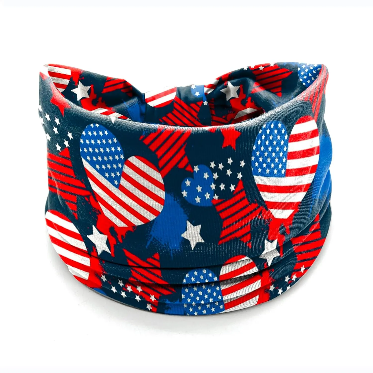 4 Pack July 4th Patriotic Headbands for Women - American Flag Heart Star Print Wide Bandana, Breathable Stretchy Non-Slip Hair Accessories for Yoga, Running, Party Celebrations
