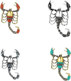 4 PCS Scorpion Brooches Scorpid Lapel Pins Crystal Insect Themed Insect Brooches for Women (4 Colors)
