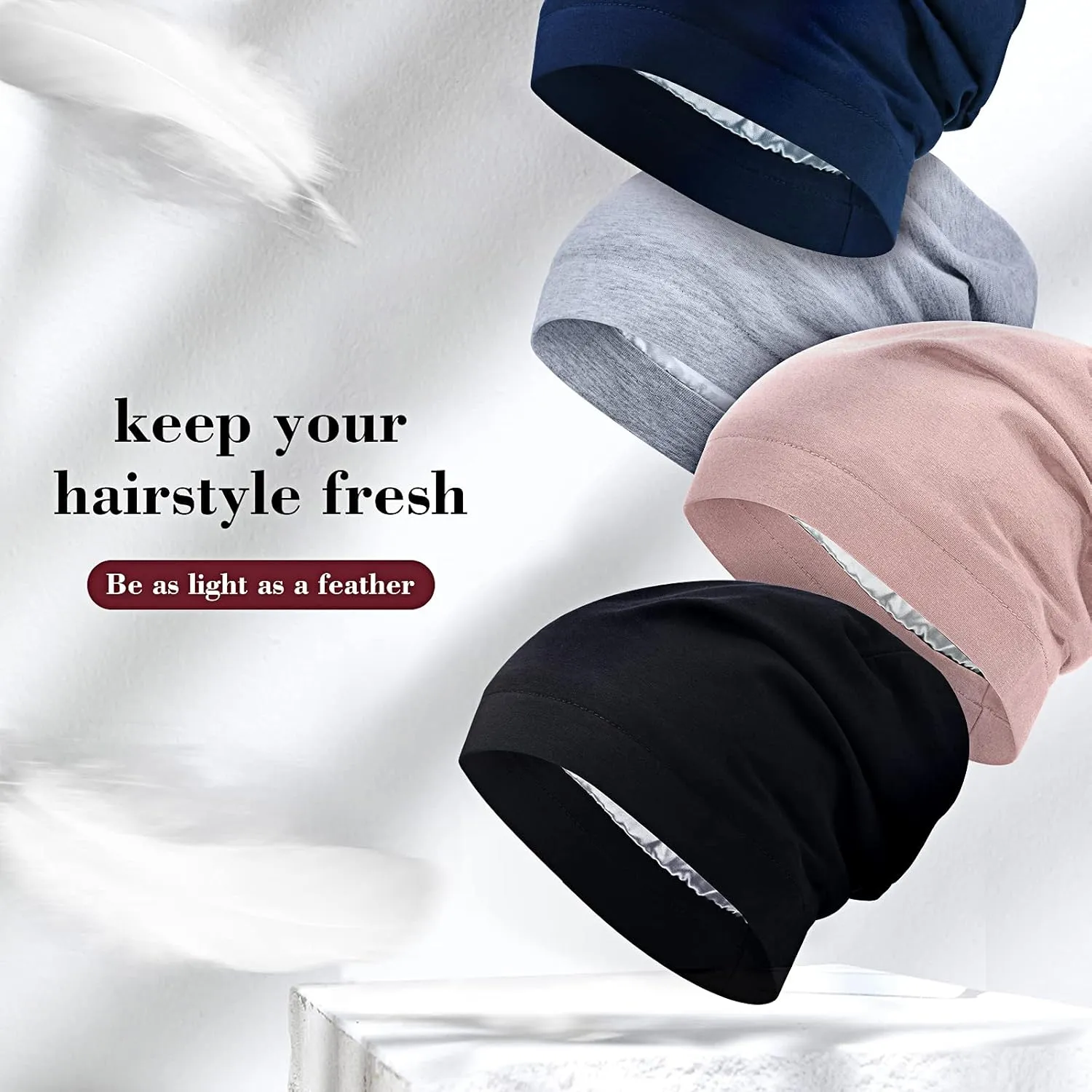 4 Pieces Satin Lined Sleep Cap Slouchy Beanie Hat Night Hair Cap for Women