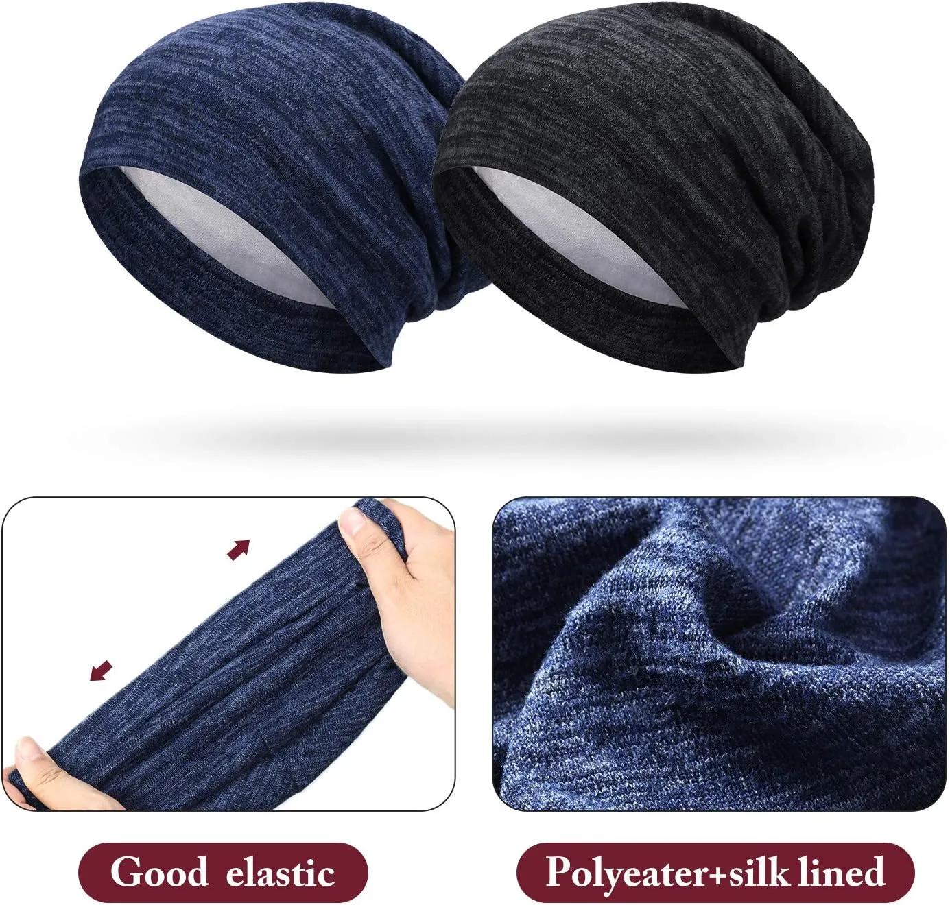 4 Pieces Satin Lined Sleep Cap Slouchy Beanie Hat Night Hair Cap for Women