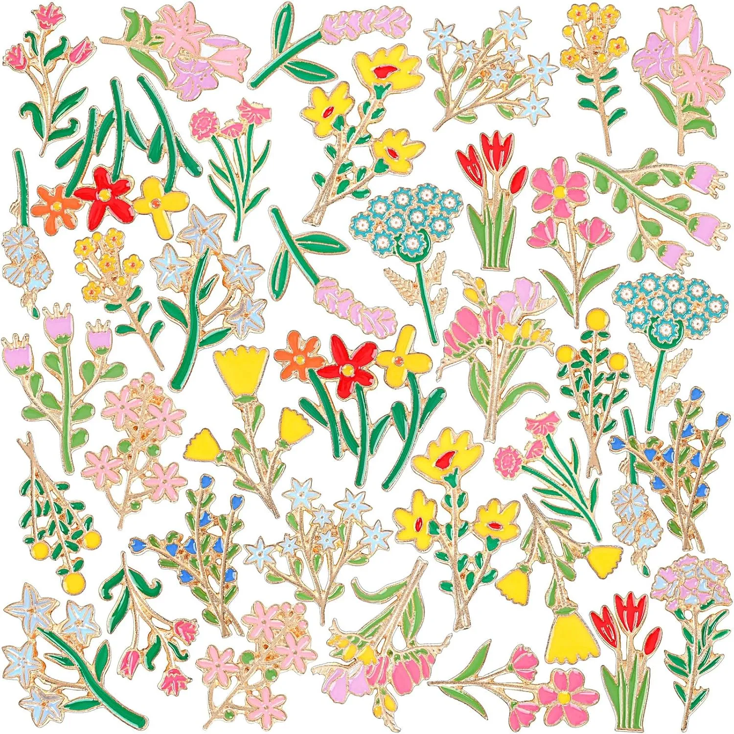 40 Pcs Flower Enamel Pins Bulk Floral Lapel Pins for Backpacks Spring Summer Wildflower Brooches for Party Favors Women Girls Clothes Decor Accessories