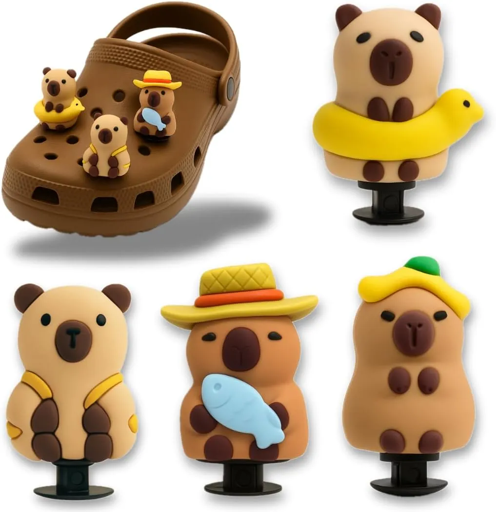 4PCS 3D Capybara Shoe Charms  Cute PVC Shoe Decorations for Clogs, Sneakers & Sandals  Fun Shoe Accessories for Kids, Boys & Girls