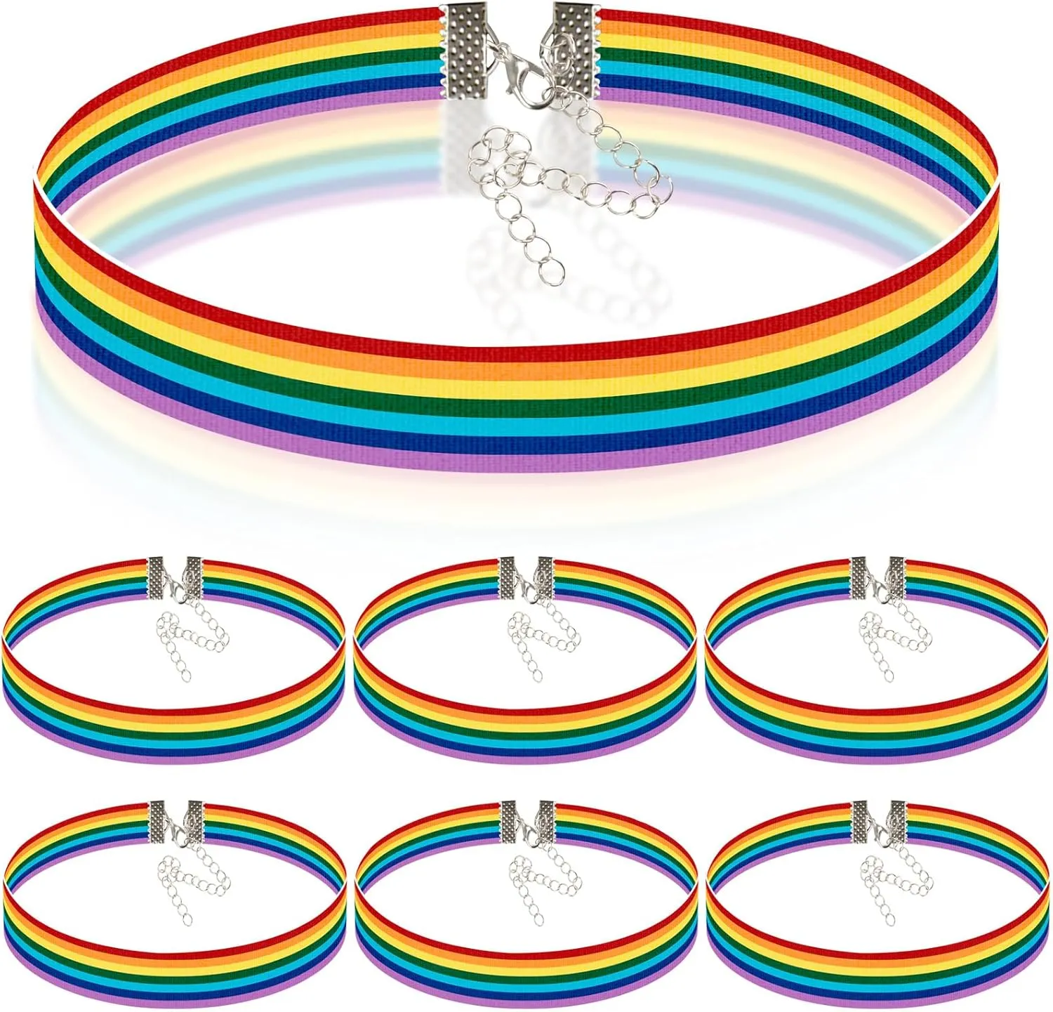 6 Pcs Rainbow Lgbt Choker Necklace Bracelets Handmade Colorful Collar Chain Jewelry Set for Unisex Women Men Unisex Bisexual Transgender Lesbian Gay Pride Month Fashion Jewelry Accessories
