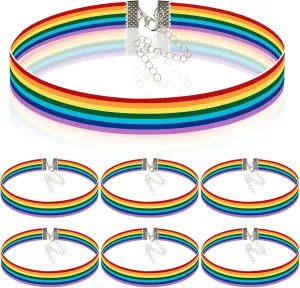 6 Pcs Rainbow Lgbt Choker Necklace Bracelets Handmade Colorful Collar Chain Jewelry Set for Unisex Women Men Unisex Bisexual Transgender Lesbian Gay Pride Month Fashion Jewelry Accessories