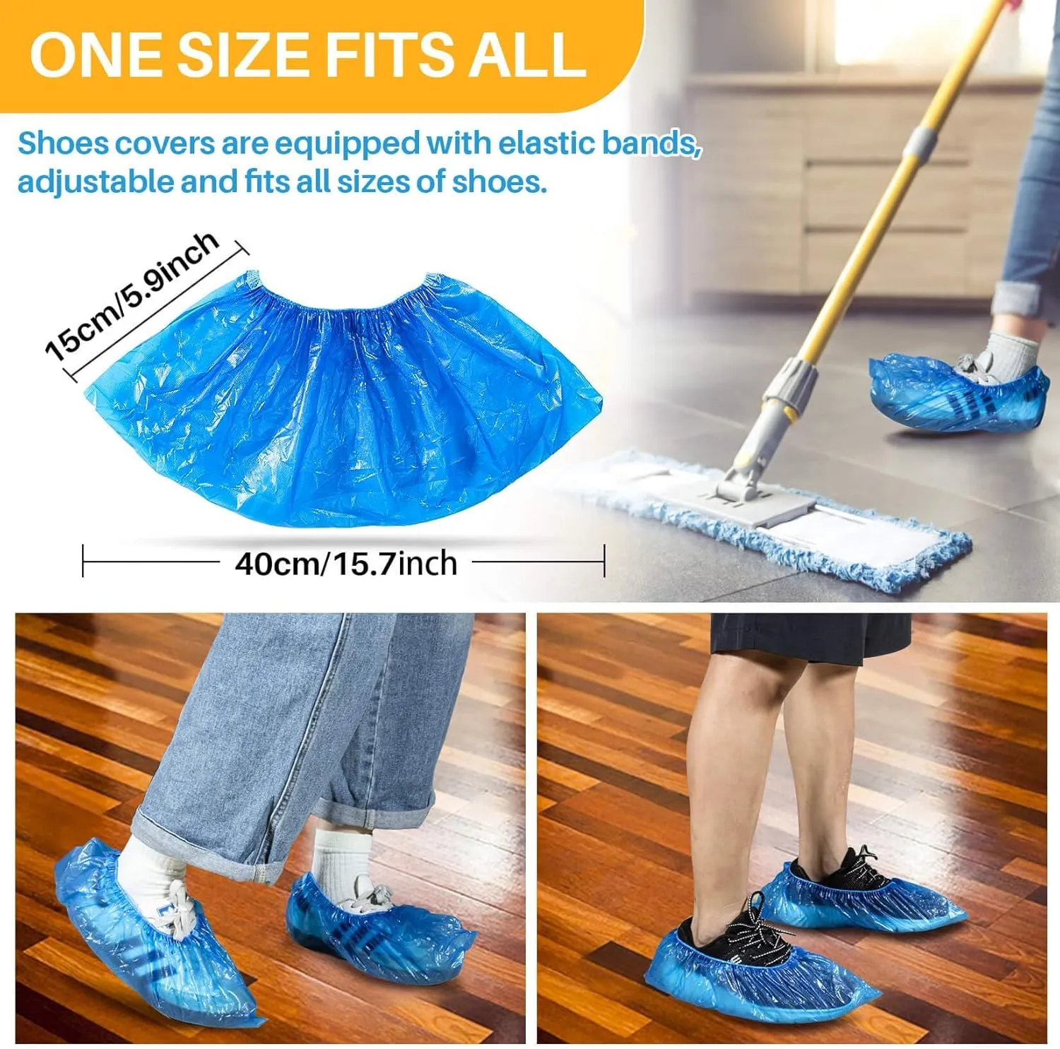 60 Pack (30 Pairs) Shoe Covers - Boot Covers Plastic Disposable Waterproof Shoe Covers for Men and Women Fits All Sizes of Shoes for House Cleaning