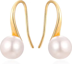 925 Sterling Silver Hoop Handpicked AAA  Quality 7.5-8mm White Freshwater Cultured Pearl Dangle Drop Earrings Jewelry for Women