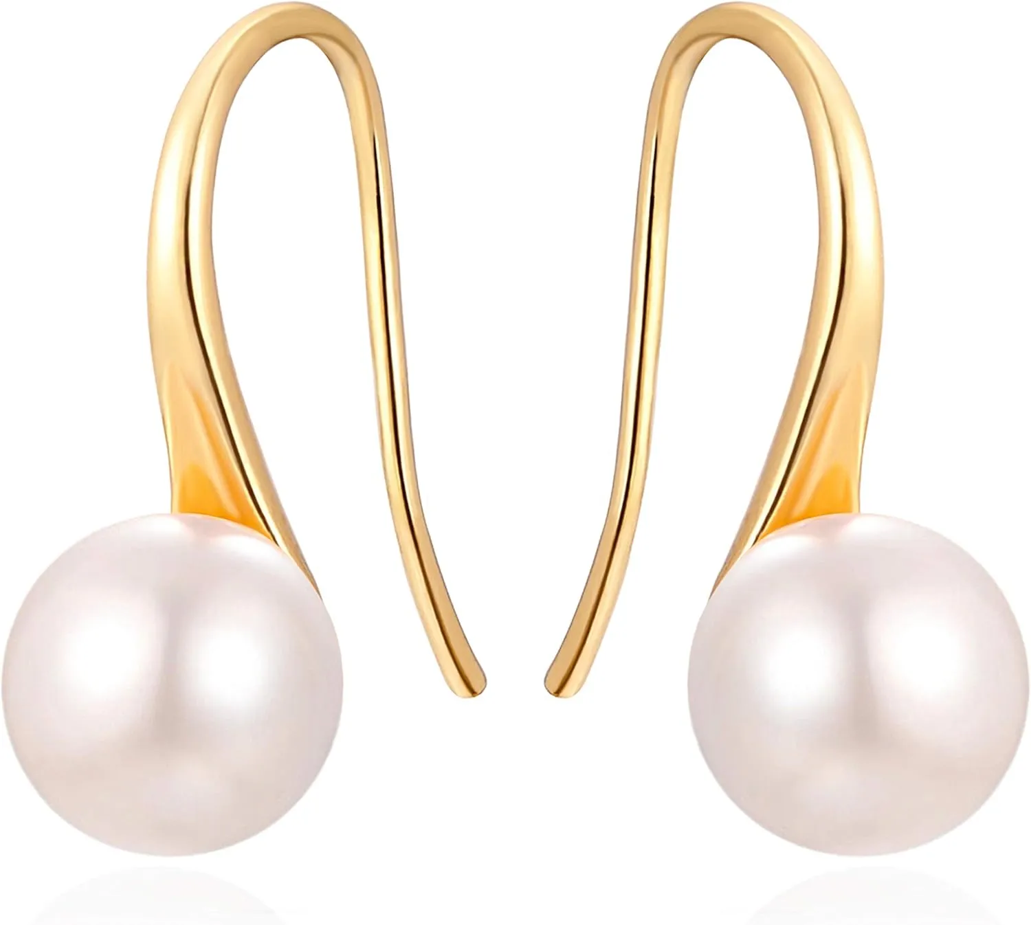 925 Sterling Silver Hoop Handpicked AAA  Quality 7.5-8mm White Freshwater Cultured Pearl Dangle Drop Earrings Jewelry for Women