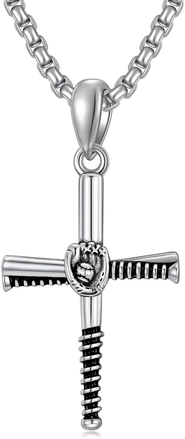 925 Sterling Silver Sports Necklace Cross Pendant Personalized Number Name Necklace Jewelry Gifts for Men Women(with Gift Box)