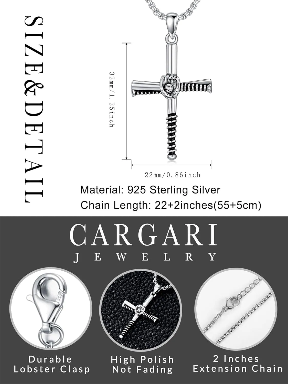 925 Sterling Silver Sports Necklace Cross Pendant Personalized Number Name Necklace Jewelry Gifts for Men Women(with Gift Box)