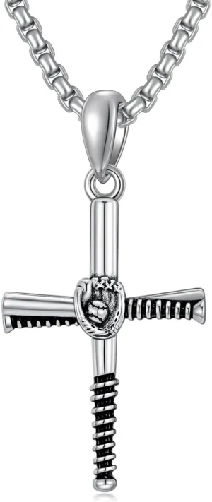 925 Sterling Silver Sports Necklace Cross Pendant Personalized Number Name Necklace Jewelry Gifts for Men Women(with Gift Box)