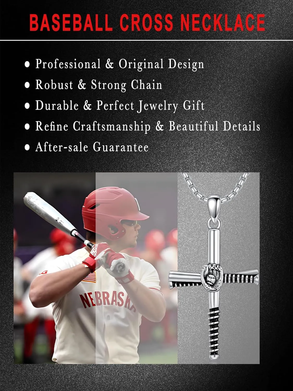 925 Sterling Silver Sports Necklace Cross Pendant Personalized Number Name Necklace Jewelry Gifts for Men Women(with Gift Box)