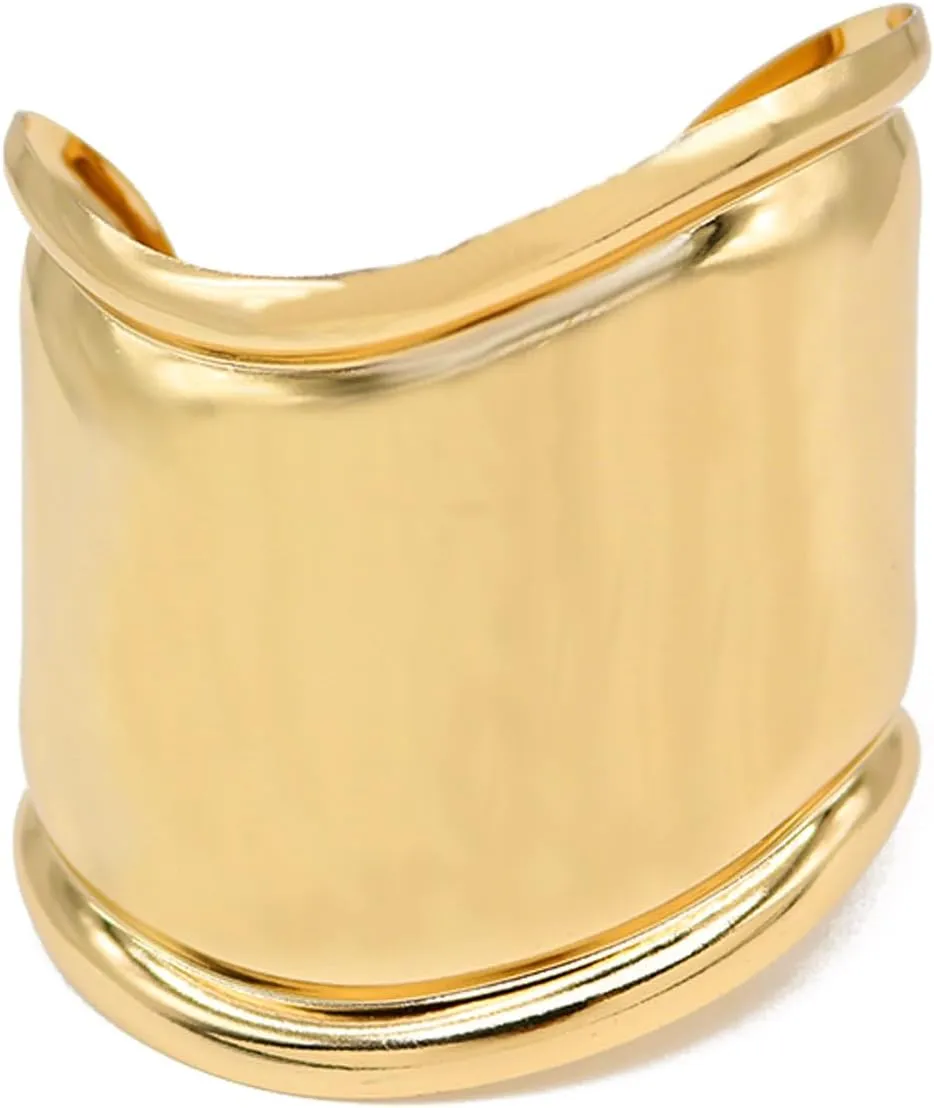 ABJFJE Fashion Exaggerated Wide Grooved Brushed Cuff Hinged Bangle Bracelets Smooth Punk Statement Gold Bangles Bracelet for Women Jewelry Gift Gold