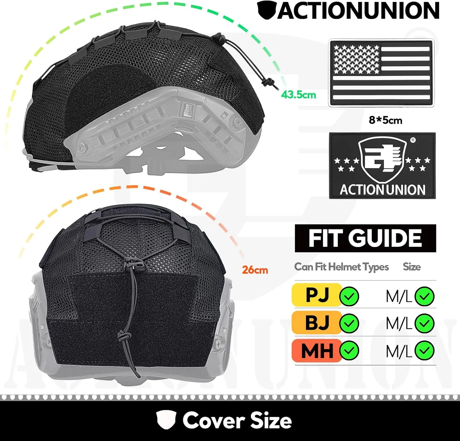 ACTIONUNION Tactical Airsoft Helmet Cover Breathable Mesh Helmet Cover for PJ/BJ/MH Helmet
