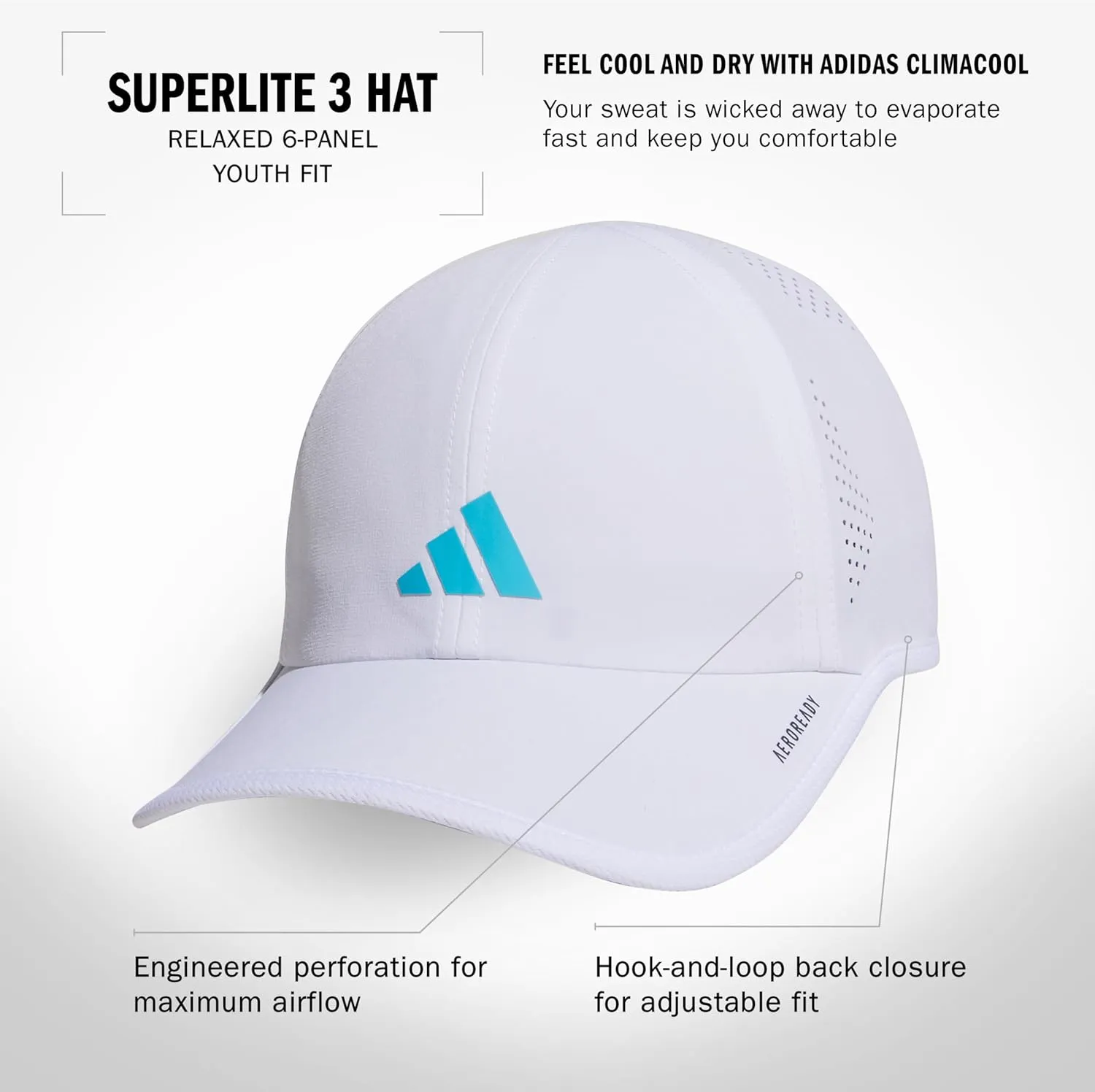 adidas Kids' Superlite 3.0 Relaxed Fit Adjustable Size Sport Performance Hat