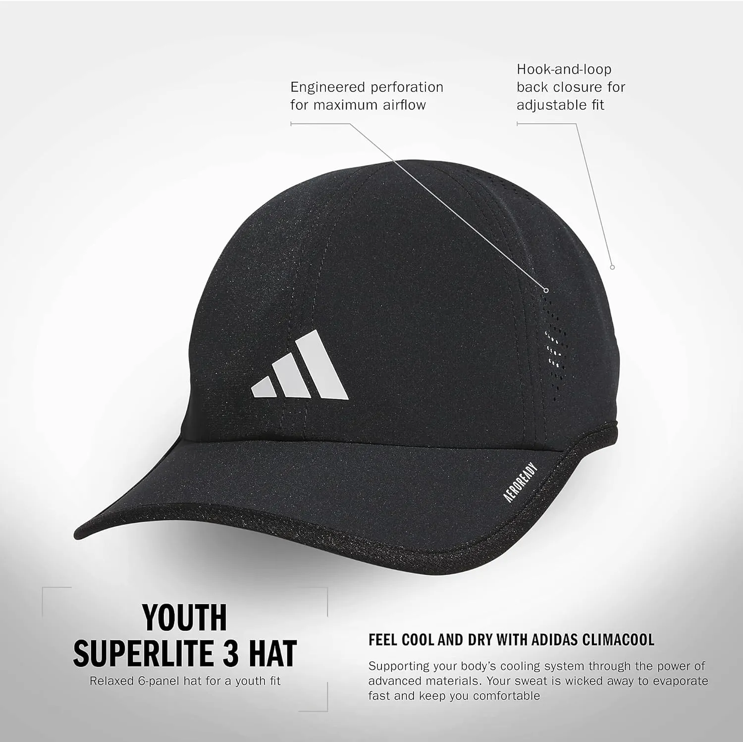 adidas Kids' Superlite 3.0 Relaxed Fit Adjustable Size Sport Performance Hat