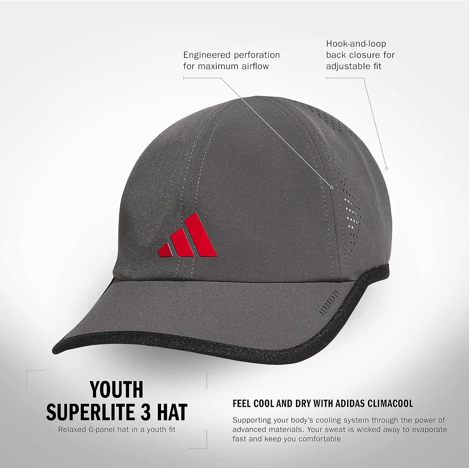 adidas Kids' Superlite 3.0 Relaxed Fit Adjustable Size Sport Performance Hat
