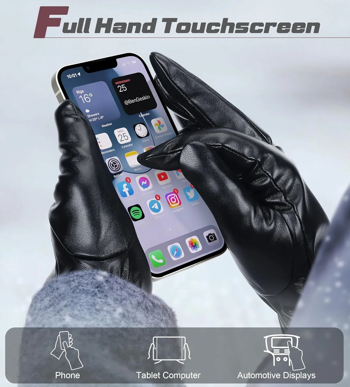 Aegend Leather Gloves for Women, Super Soft Warm Lining Full Hand Touchscreen Anti-Slip Thermal